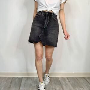 WE THE FREE high waist faded denim mini skirt raw hem 5 pockets size 26